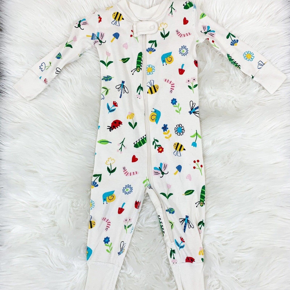 Hanna Andersson Sleeper Zippy Moon and Back Pajama Footless Nature Garden 6-12 M